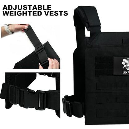 Adjustable Weighted Vest for Men Women – Tactical Vest for Rucking, HIIT & CrossFit, Fits 10x12 Plates, 600D Breathable Weight Vest & Exercise Vest for Strength Training, Weights Not Included - color: Black