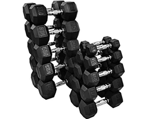 Vortex Strength Rubber HEX Dumbbell Set - Pairs - 5-50lbs - W/Rack Option - 550lbs Total