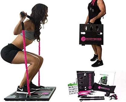 BodyBoss Home Gym 2.0 - Full Portable Gym Home Workout Package, Includes a Set of Resistance Bands (2) - Collapsible Resistance Bar, Handles + More- Full Body Workouts for Home, Travel or Outside
