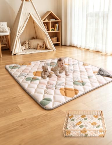 Dessports Baby Play Mat for Floor, 74x50 Thick Washable Foldable Tummy Mat - size: 74x50in