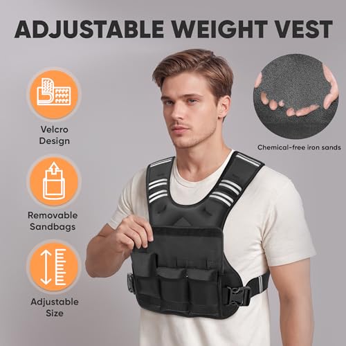 Adjustable Weighted Vest, 4-10lb/12-18lb/20-32lb Vest with 6 Ironsand Weights and Large Pocket, Weight Vest for Men Women Strength Training, Running, Walking - color: Black, size: 4-10lbs