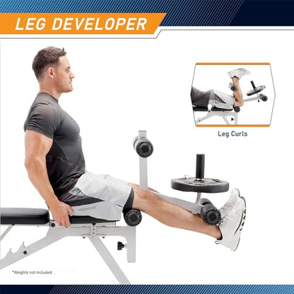 Marcy Foldable Full-Body Workout Bench with Adjustable 6-Position Backrest & Leg Extension - Compact Incline Decline Weight Bench Station for Home Gym Strength Training