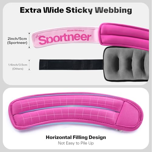 Sportneer Ankle Weights 0.5/1/2/3/5 LBS 1 Pair Wrist Leg Arm Weights - color: Pink, size: 0.5 lb x 2