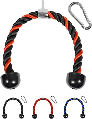 Yes4All Deluxe Tricep Rope Cable Attachment, 27 & 36 inch with 4 Colors, Exercise Machine Attachments Pulley System Gym Pull Down Rope with Carabiner - color: D. 27" Red Black