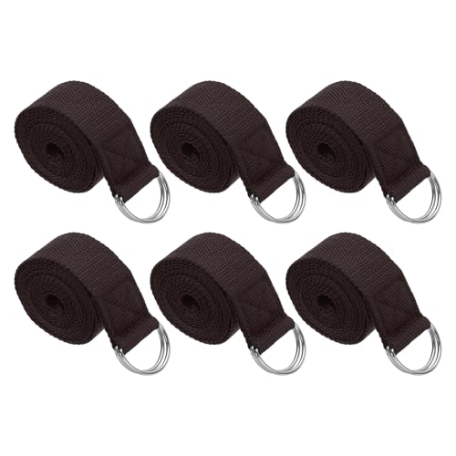 PATIKIL Yoga Strap for Stretching Cotton Yoga Belt with Adjustable Metal D-Ring Buckle Stretch Bands for Fitness Pilates - color: Brown, size: 6 Feet