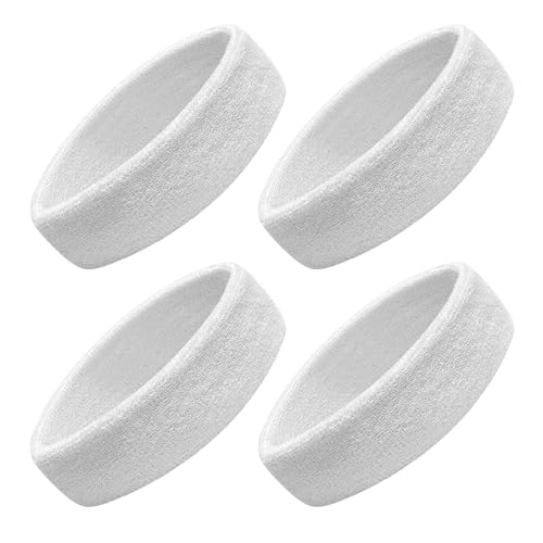 Sweatbands Sport Headbands for Men & Women, 12 Pcs Sweat Head Bands Moisture Wicking Sport Headband Cotton Sweatbands for Basketball, Athletic Exercise, Running - color: White 4 pcs