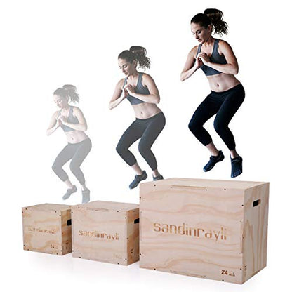 3-in-1 Wooden Plyo Jump Box for Training, Workout Step Platform, Multi-Sided Crossfit Equipment for Exercises of All Skill Levels