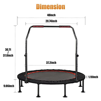 KENSONE 48" Foldable Spring Mini Trampoline for Kids and Adults, Indoor/Outdoor Fitness Rebounder with Adjustable Foam Handle, Max Load 450 lbs