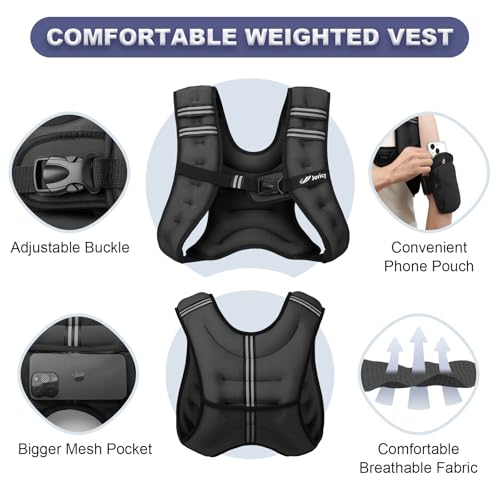 Weighted Vest Woman 5lb/8lb/10lb/12lb/15lb/20lb/25lb/30lb Weight Vest for Women Men, Rucking Vests with Reflective Stripe for Running Workout Walking Strength Training Weight Loss Fitness Weightlifting