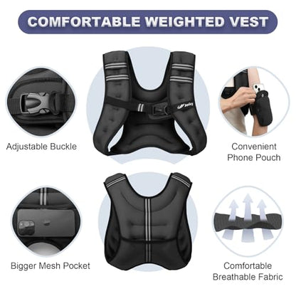 Weighted Vest Woman 5lb/8lb/10lb/12lb/15lb/20lb/25lb/30lb Weight Vest for Women Men, Rucking Vests with Reflective Stripe for Running Workout Walking Strength Training Weight Loss Fitness Weightlifting