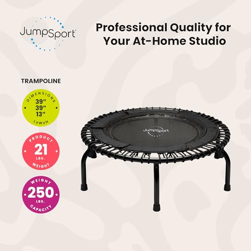 JumpSport 39" Essential Fitness Trampoline | Model 220, 230, 250 | Exercise Trampoline | 30 Low-Impact Bungees Rebounder for Adults