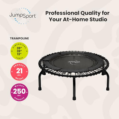 JumpSport 39" Essential Fitness Trampoline | Model 220, 230, 250 | Exercise Trampoline | 30 Low-Impact Bungees Rebounder for Adults