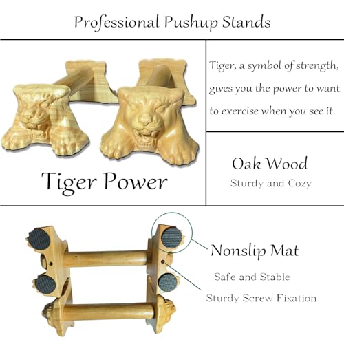 Tiger Power,Wood Pushup Bars Non-Slip Base Exercise Home.