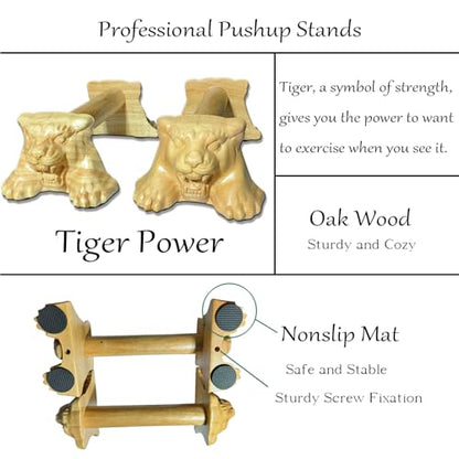 Tiger Power,Wood Pushup Bars Non-Slip Base Exercise Home.