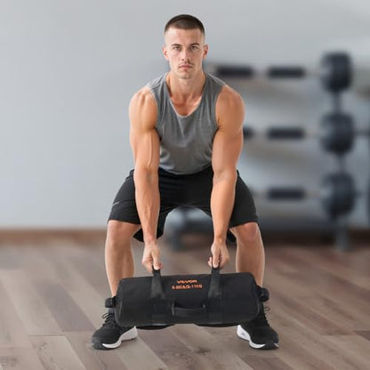 VEVOR Workout Sandbag, Heavy Duty Workout Power Bags with Handles, Slam Bag for Fitness Strength Weight Training Cross-Training, Home Gym Exercise, Black (Unfilled)