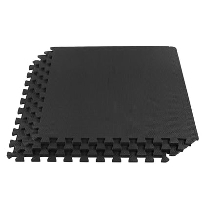 EVA Foam Mat Tiles 4-Pack - 16 SQ FT of Interlocking Padding for Garage, Playroom, or Gym Flooring - Workout Mat or Baby Playmat by Stalwart (Black)