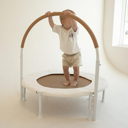 36" Kids and Toddler Mini Trampoline, Aesthetic Indoor and Outdoor Small Baby Trampoline with Removable Handle, Ultra Safe No-Gap Elastic Spring Design - color: Sand