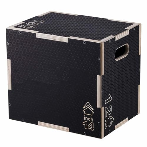Plyometric Jump Box, 3-in-1 Wooden Plyo Box 16/14/12 Inch, Agility Platform, Step Up Box for Gym, Strength & Conditioning, Home Fitness, Black