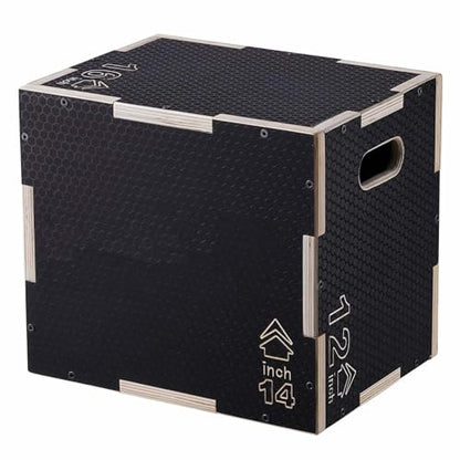 Plyometric Jump Box, 3-in-1 Wooden Plyo Box 16/14/12 Inch, Agility Platform, Step Up Box for Gym, Strength & Conditioning, Home Fitness, Black