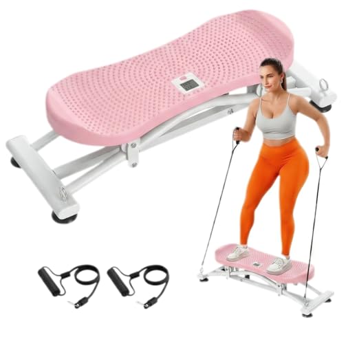 Balance Board for Adults, Rocking Stepper with Resistance Bands, Portable Wobble Board with LCD Monitor, 300 lbs Capacity Ski Trainer for Full Body Workout at Home Gym - color: Pink
