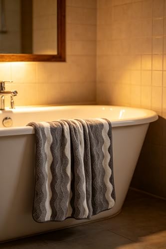 Microfiber Bath Towel 35x70in - Ultra Soft Quick Dry, Lightweight for Gym, Spa, Travel | Hotel Grade & Multi-Use| Single Pack - color: Gray and White Stripe, size: 35*70 Inches
