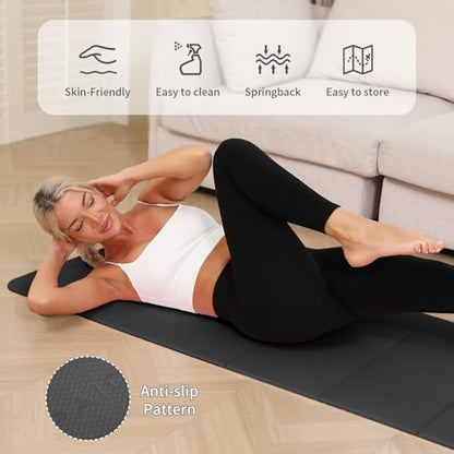 PAIDU Foldable Yoga Mat - 10mm Extra Thick, 75"26" Non-Slip Exercise Fitness Mat | SGS Eco-Certified, Portable for Yoga/Pilates/Studio/Home Workout - color: Black&