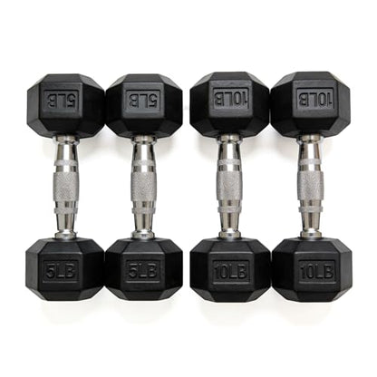 Hex Dumbbell Set – 5lb to 90lb Rubber Coated Hex Dumbbell, Heavy Duty Weights for Home Gym, Strength Training, Men and Women (Single or Pair Options Available) - color: 5lb +10lb pairs