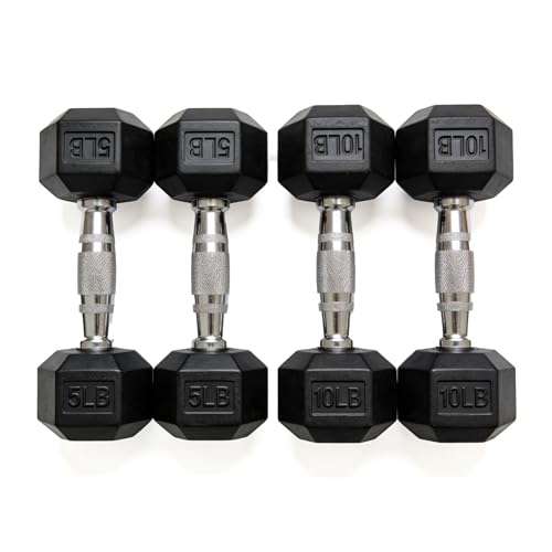 Hex Dumbbell Set – 5lb to 90lb Rubber Coated Hex Dumbbell, Heavy Duty Weights for Home Gym, Strength Training, Men and Women (Single or Pair Options Available) - color: 5lb +10lb pairs