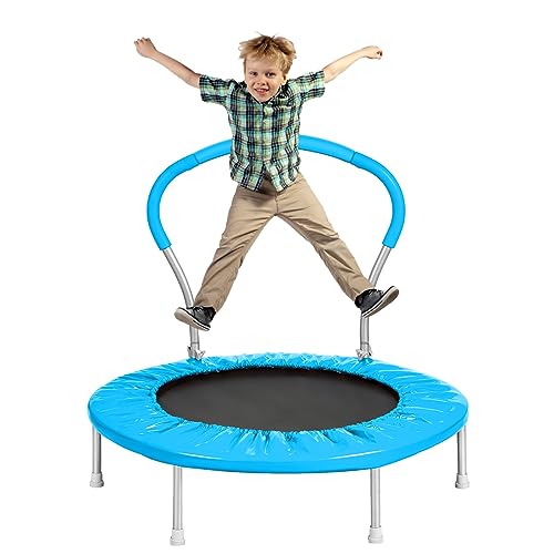 36-Inch Kids Trampoline with Handle - Indoor Mini Tranpoline for Toddlers, Small Fitness Rebounder for Indoor and Outdoor Use - color: Bright Blue