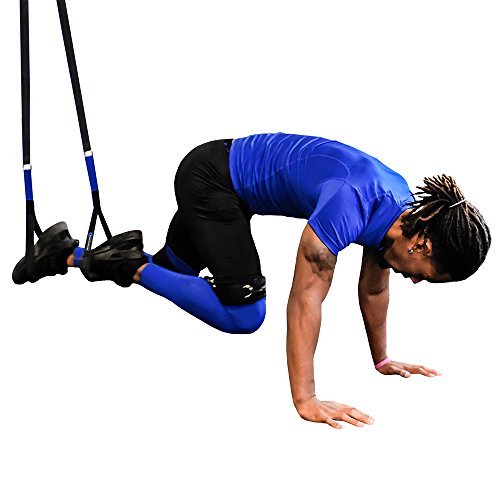 Total Body Exercise & Fitness at Home Workout Kit - Includes Body Weight Suspension Straps, Set of 5 Resistance Loop Exercise Bands