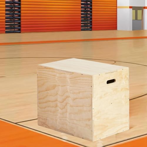 misppro Wooden Plyo Box 3 in 1 Plyometric Jump Box for Fitness Workout Squats Dips Multipurpose Training Equipment- 12x14x16inch