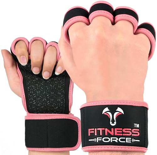 FITNESS FORCE Ventilated Weightlifting Gloves Workout Gloves for Men & Women with Built-in Wrist Wraps Fingerless Gym Gloves for Men Perfect for Exercise Fitness, Weight Lifting