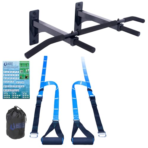 Wall Mount Pull Up Bar with Extra Clearance, Fits 16" Studs by Ultimate Body Press - color: Wall Mount Pull Up Bar and Strap System