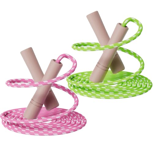 Jump Rope for Kids - Wooden Handle - Adjustable Cotton Braided Fitness Skipping Rope for Toddler Fitness Workout Exercise Outdoor Activity