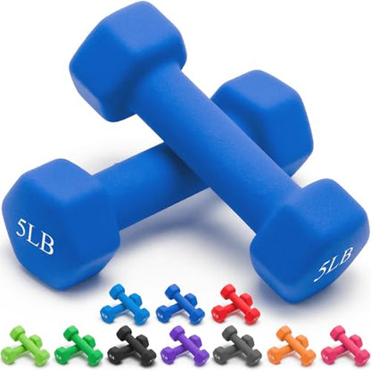 Portzon Dumbbells Pairs or Sets – Neoprene Hand Weights for Home Gym, Strength Training, Aerobics, Cardio Exercise and Fitness Compatible, 1-15 LB, Anti-Slip, Anti-roll, Hex Shape