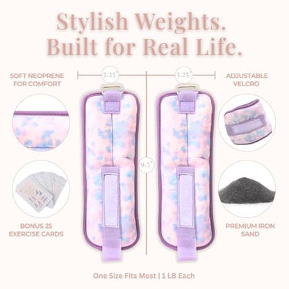 Wrist & Ankle Weights for Women, Ideal for Fitness Workout, Gym, Pilates, Dance, or Yoga, Includes Exercise Guide & Mesh Travel Bag, 1 Pair, 1 Lb Each, Pink Zebra Print