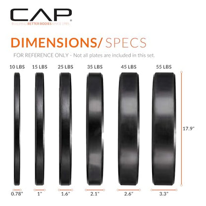 CAP 2-inch Olympic Bumper Plate Weight Set | 100-370 lbs | Multiple Colors | Storage Rack Optional