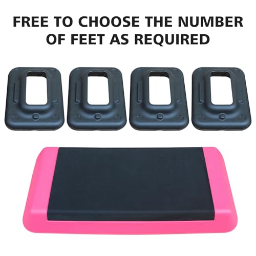 Adjustable Aerobic Step Platform Trainer, Pink and Black, 30x13.8 Inch, with 4 Risers, Non-Skid Rubber Feet - color: Pink and Black