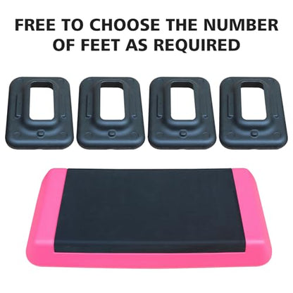 Adjustable Aerobic Step Platform Trainer, Pink and Black, 30x13.8 Inch, with 4 Risers, Non-Skid Rubber Feet - color: Pink and Black