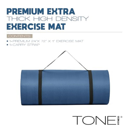 Tone Fitness 1-Inch Thick Yoga Mat | High-Density, Non-slip Exercise Mat with Carrying Strap for Yoga, Pilates, & Home Gym Workouts | Multiple Options