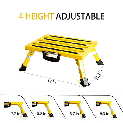 Homeon Wheels Adjustable Aluminum RV Step Stool, Folding Non-Slip Platform, Yellow - color: Yellow