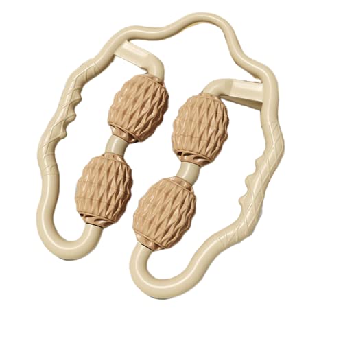 TOMOO 4 Wheels Muscle Roller Massager - 360 Circular Leg Clamps for Leg, Neck, Hand, Arm Muscle Relaxation - Indoor Sports, Yoga, Bodybuilding Equipment (Beige)
