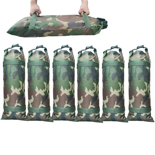 Flood Barrier Sand Bags Camouflage Canvas Flood Protection Sandbags & Reusable With Insert Buckle Handle Woodland Sandbags for Emergency Flood Protection Fits Doors Garages Basemen Counterweights (6)