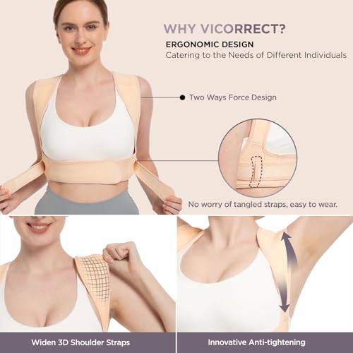 Posture Corrector for Women and Men, Adjustable Upper Back Brace for Clavicle Support and Providing Pain Relief from Neck, Shoulder, and Upper Back (Beige, Large/XLarge)