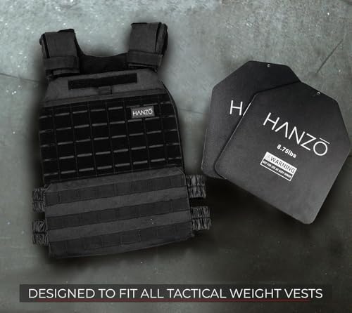 HANZO Weighted Vest Plates – 17.5 lbs, 29 lbs, or 39.5 lbs Pair – Powder-Coated Steel Plates for Weighted Vests – Durable Resistance Weights for Rucking, Strength Training, and Fitness Workouts
