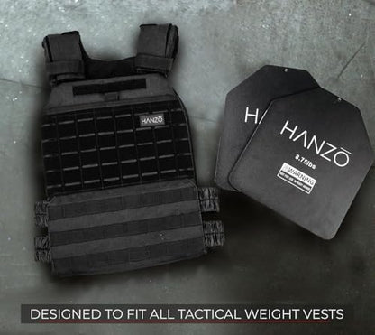 HANZO Weighted Vest Plates – 17.5 lbs, 29 lbs, or 39.5 lbs Pair – Powder-Coated Steel Plates for Weighted Vests – Durable Resistance Weights for Rucking, Strength Training, and Fitness Workouts