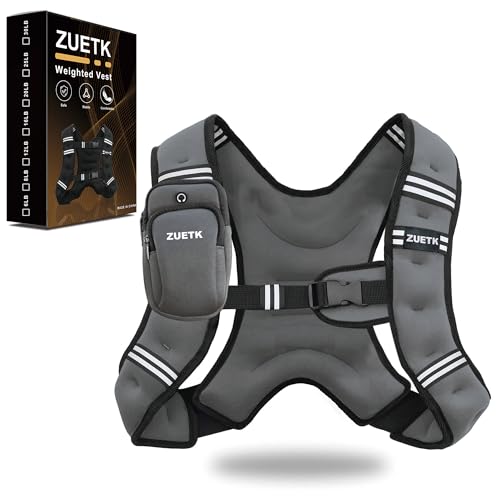 ZUETK Weighted Vest, 6lb/8lb/12lb/16lb/20lb/25lb/30lb Weight Vest with Reflective Stripe, Weighted Vest for Men Women Workout Equipment for Strength Training, Running, Jogging, Fitness, Weight Loss - color: Grey with Bag, size: 8LB