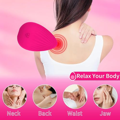 Silicone Massage Ball for Myofascial Release - Handheld Portable Electric Vibrating Massager, Joint Trigger Point Therapy, Jaw Muscle Knots and Yoga Therapy, Pain Relief and Muscle Recovery - Rose Red
