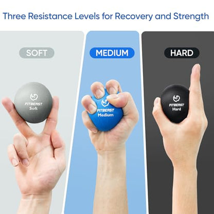 FitBeast Grip Strength Trainer, Finger Exerciser, Stress Balls for Adults 6-Piece Set, Hand Therapy for Strength, Recovery & Stress Relief, Forearm Strengthener for Men, Women & Seniors