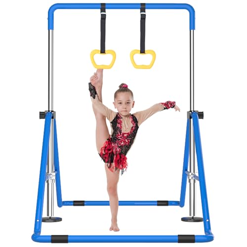 Kids Gymnastics Bar Gymnastic Equipment for Home Adjustable Height Gymnastic Training Bar Gymnastic Stuff for 3-7 Years Old Girls - color: Blue with ring